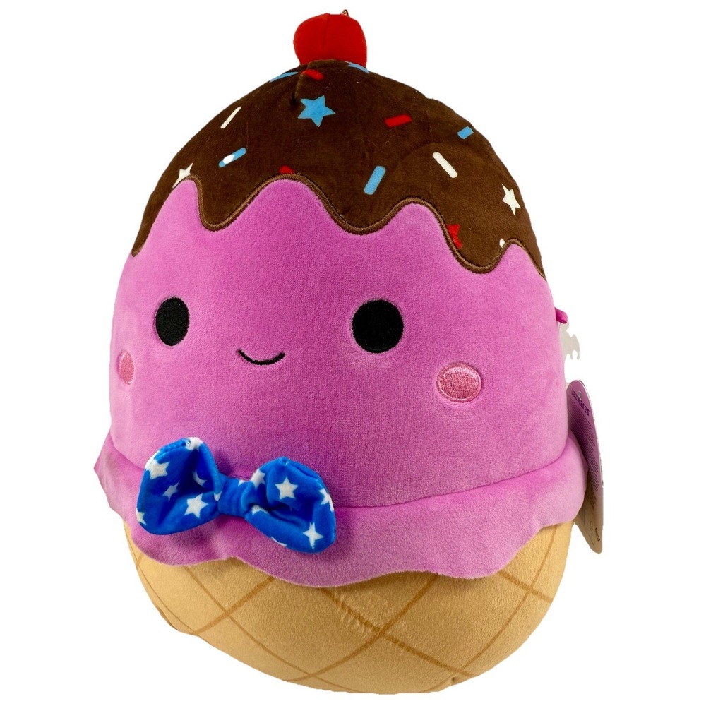 Squishmallows Sanjay Ice Cream Cone Plush 12" Sundae 4th July‎ Stars Bowtie NWT